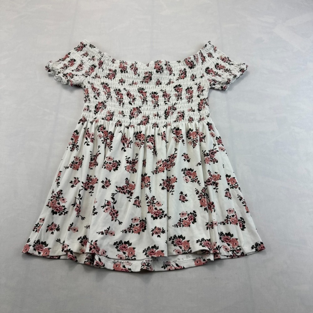 Love Streak Peplum Top Womens M White Pink Floral Off Shoulder Smocked Bodice